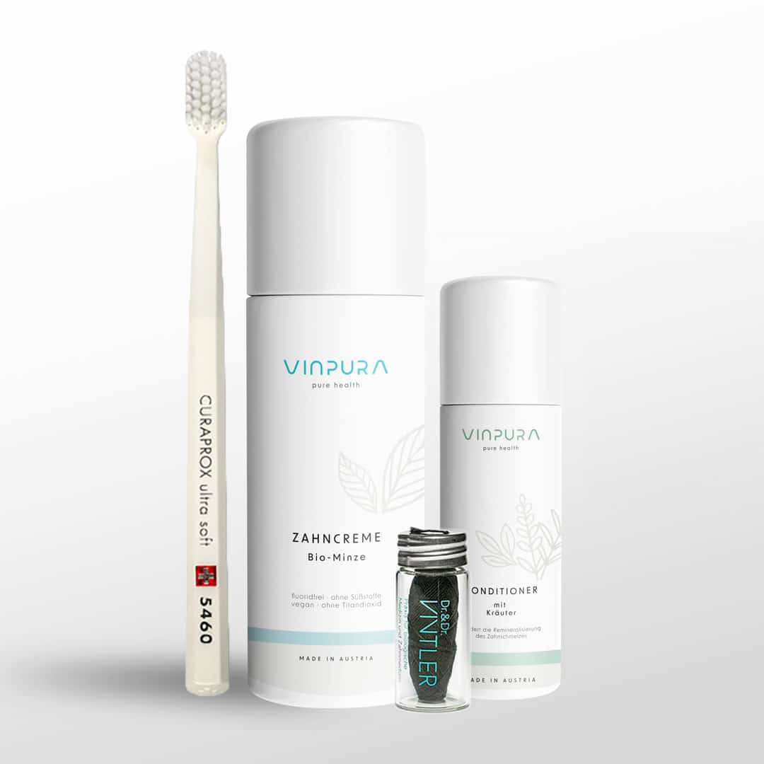 VINPURA Starter Bundle: Zahncreme, Zahnconditioner, Zahnbürste, Zahnseide